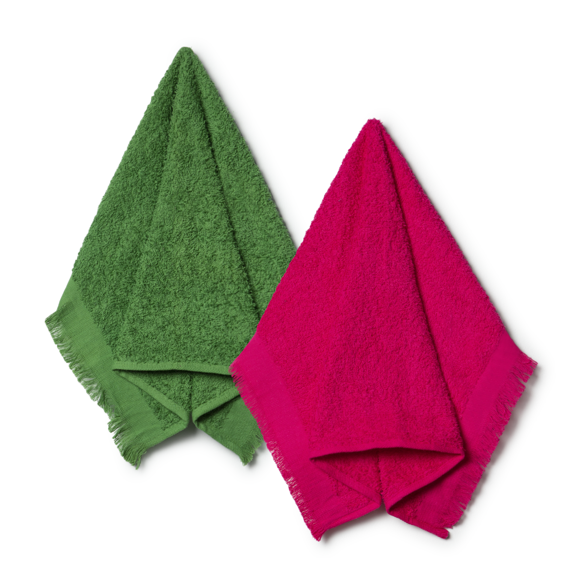 FUCHSIA/EMERALD 2PK PLAIN FRINGE GUEST TOWEL-PINK-30X45 CM