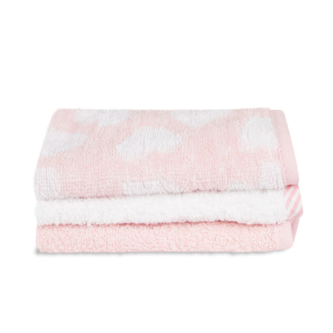 PINK HEARTS 3PK FACECLOTHS JACQUARD-PINK-ONE SIZE