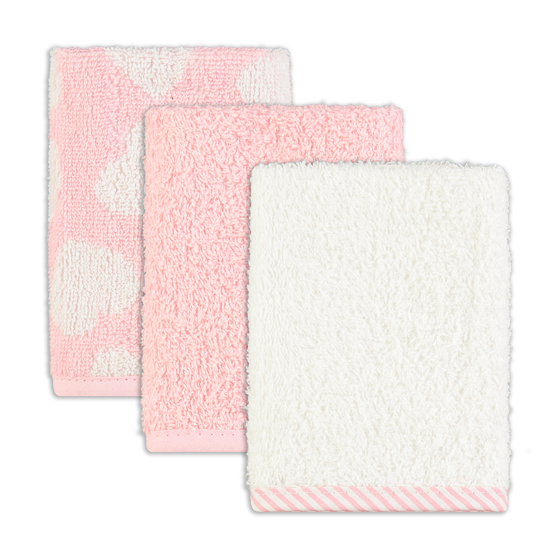 PINK HEARTS 3PK FACECLOTHS JACQUARD-PINK-ONE SIZE