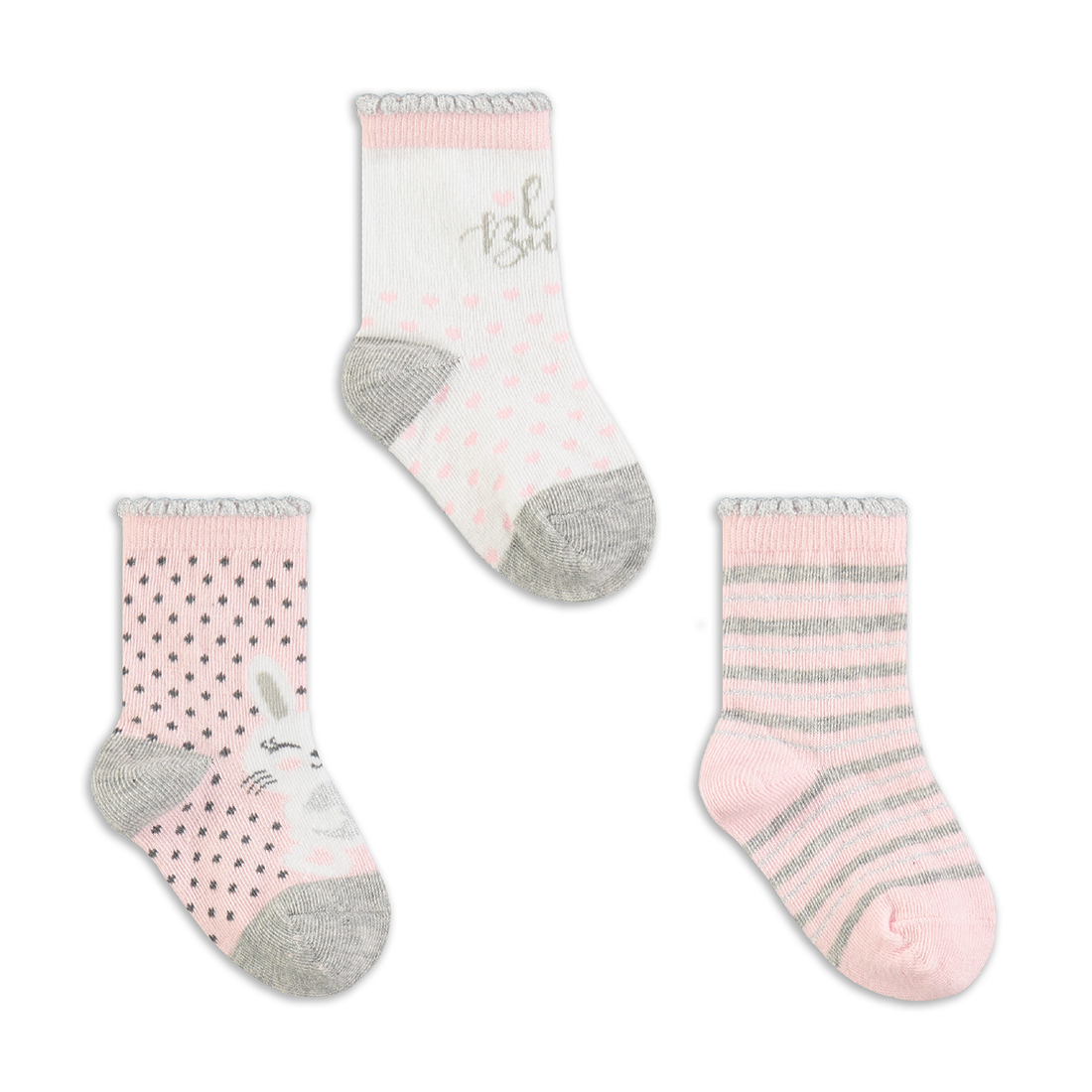 LIGHT PINK BUNNY 3PK TG SOCKS-PINK-3 - 5 1/2