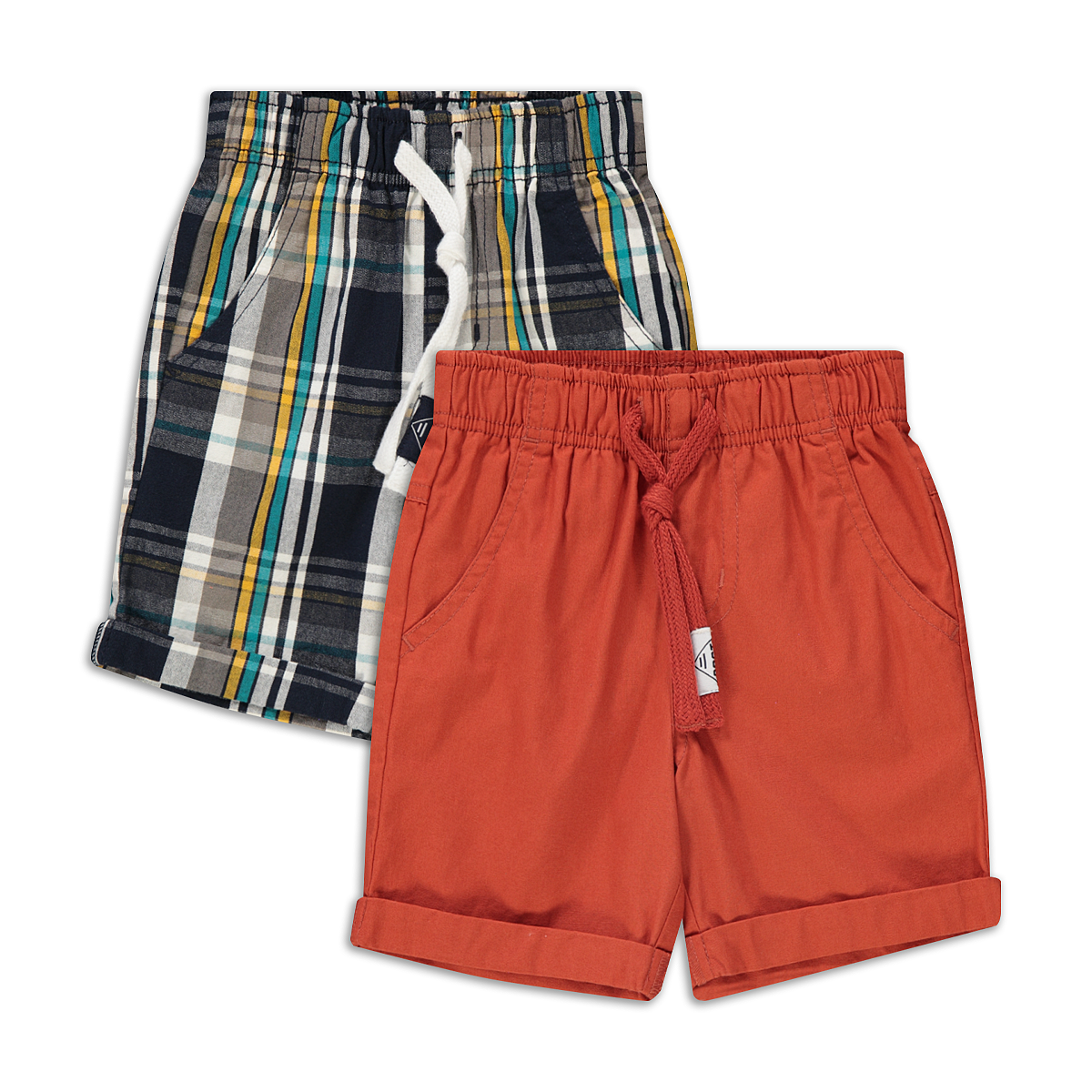 2 Pack woven short check and burnt orange-BURNT ORANGE-6-12 MTHS