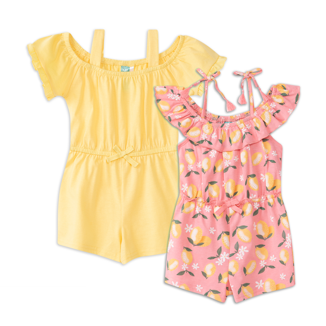 bubblegum pink and yellow lemon 2pk knit shortall-PINK-6-12 MTHS