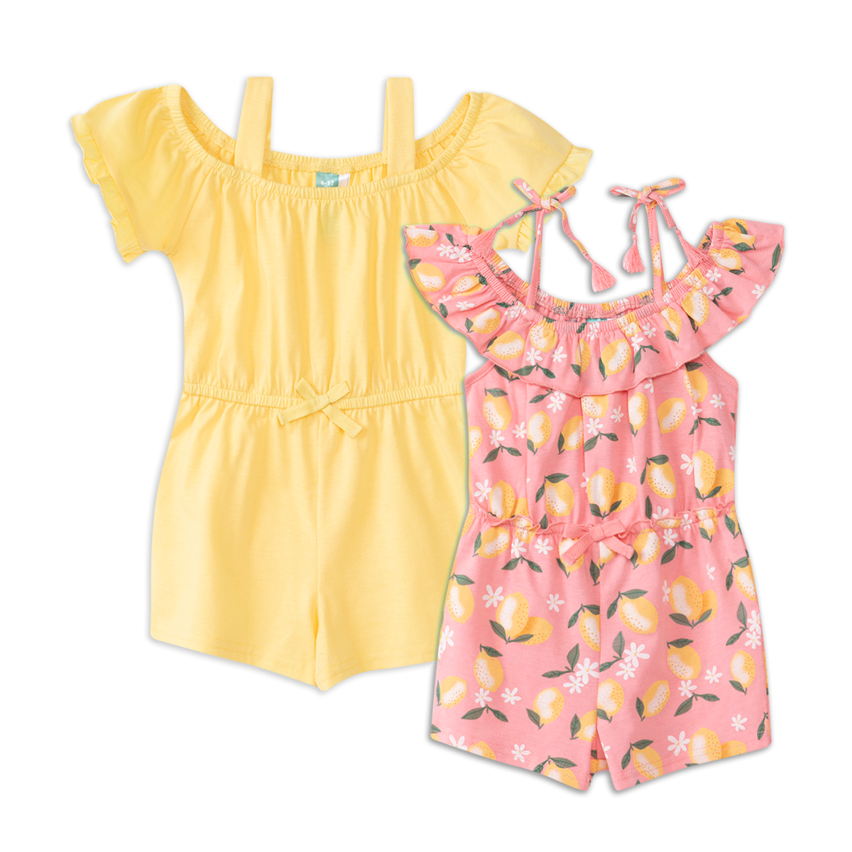 bubblegum pink and yellow lemon 2pk knit shortall-PINK-6-12 MTHS