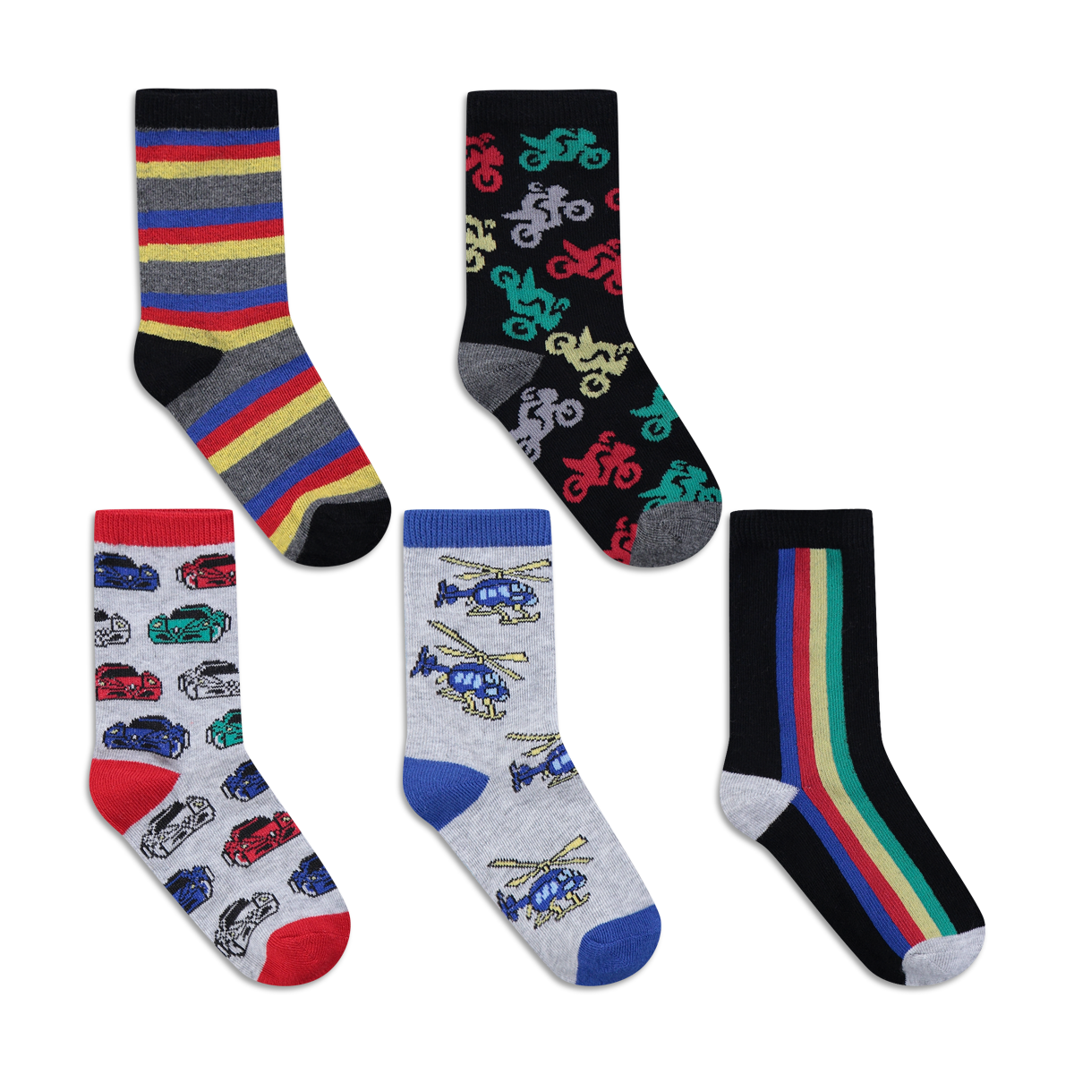 PB 5PK SOCKS PRINT TRANSPORT S21-ASSORTED-9-12