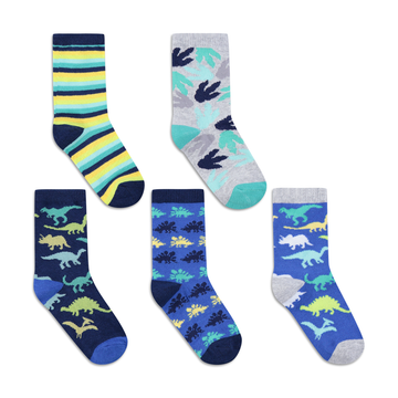 PB 5PK SOCKS PRINT DINO S21-MID BLUE-9-12