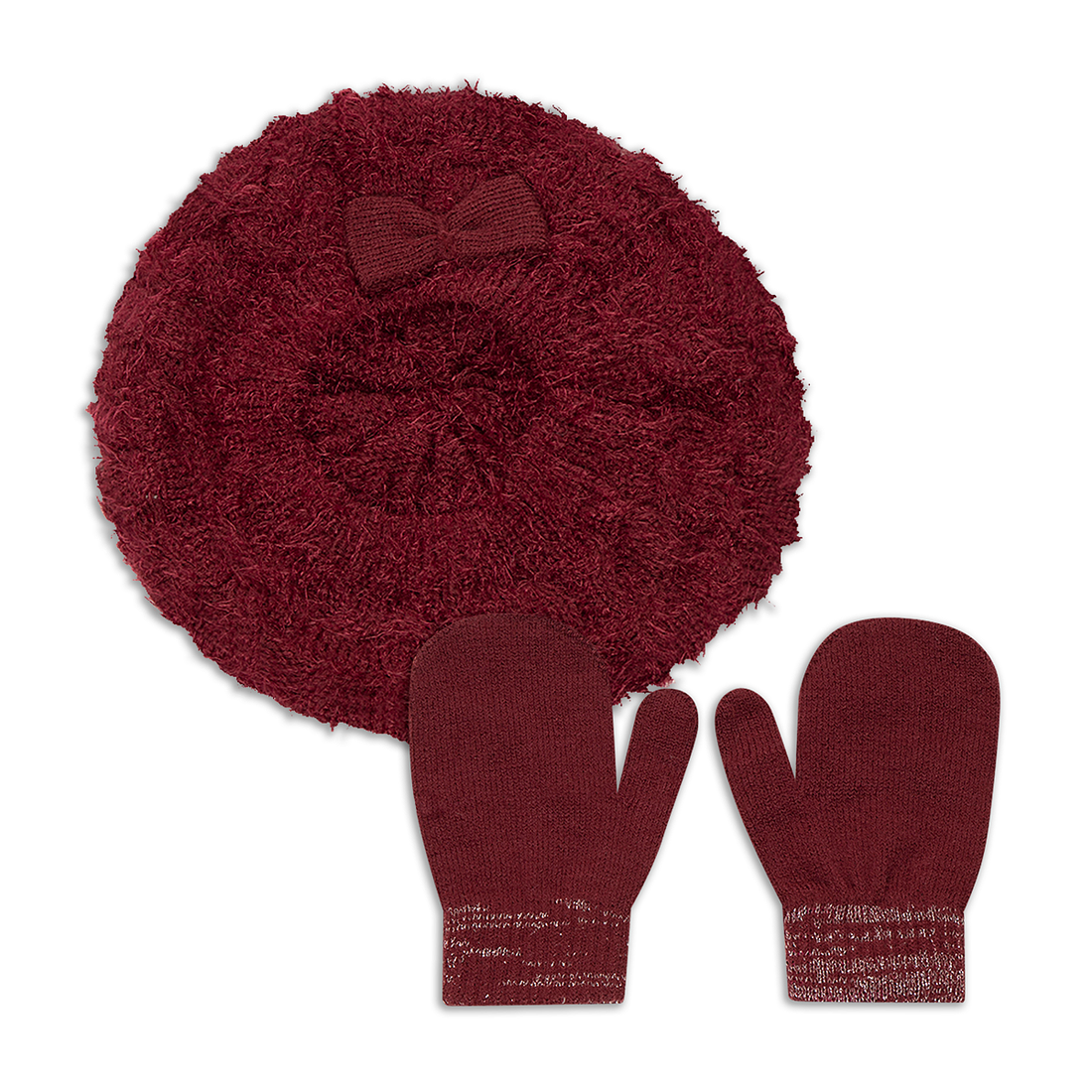 2pc Beret Classic Style Hatset Burgundy-BURGUNDY-50 CM