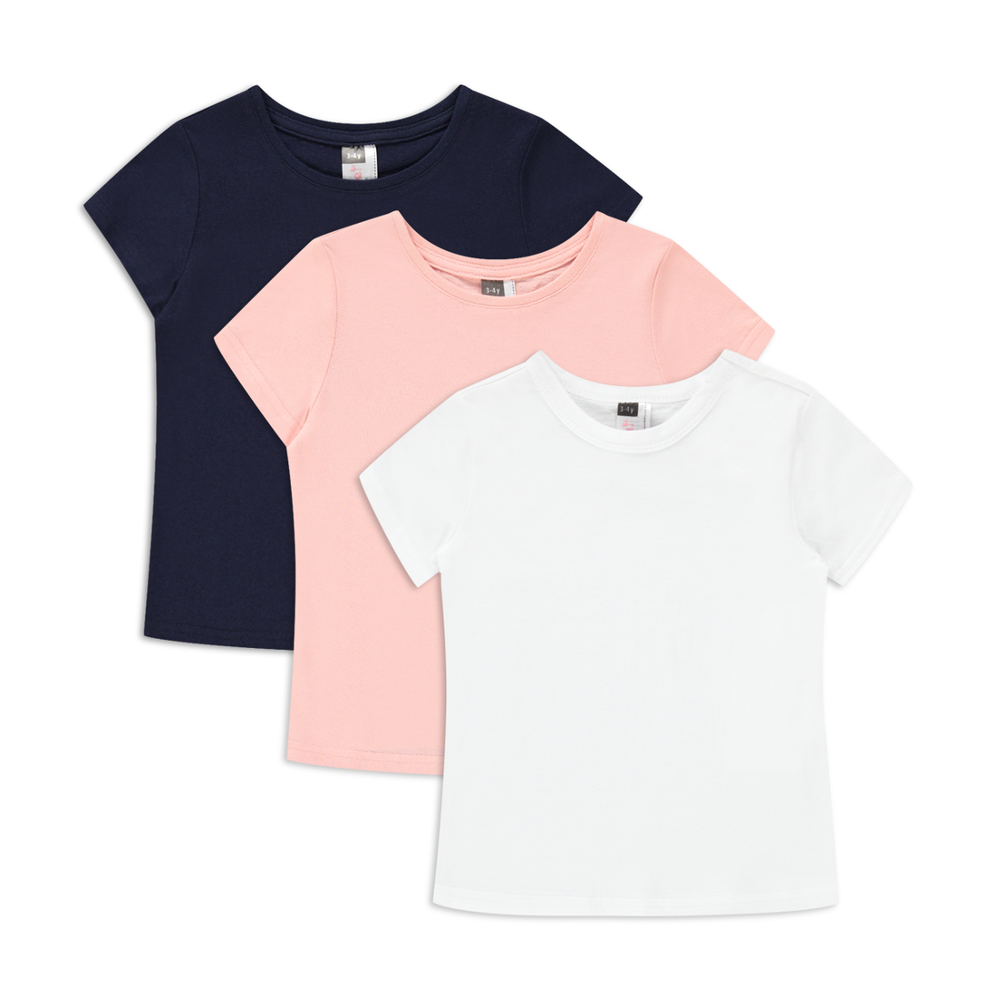 3 PACK TSHIRT WHITE NAVY DUSTY PINK-WHITE-8-9 YRS