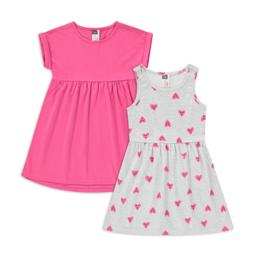 2 Pack dresses hearts grey melange and pink-GREY MELANGE-3-4 YRS