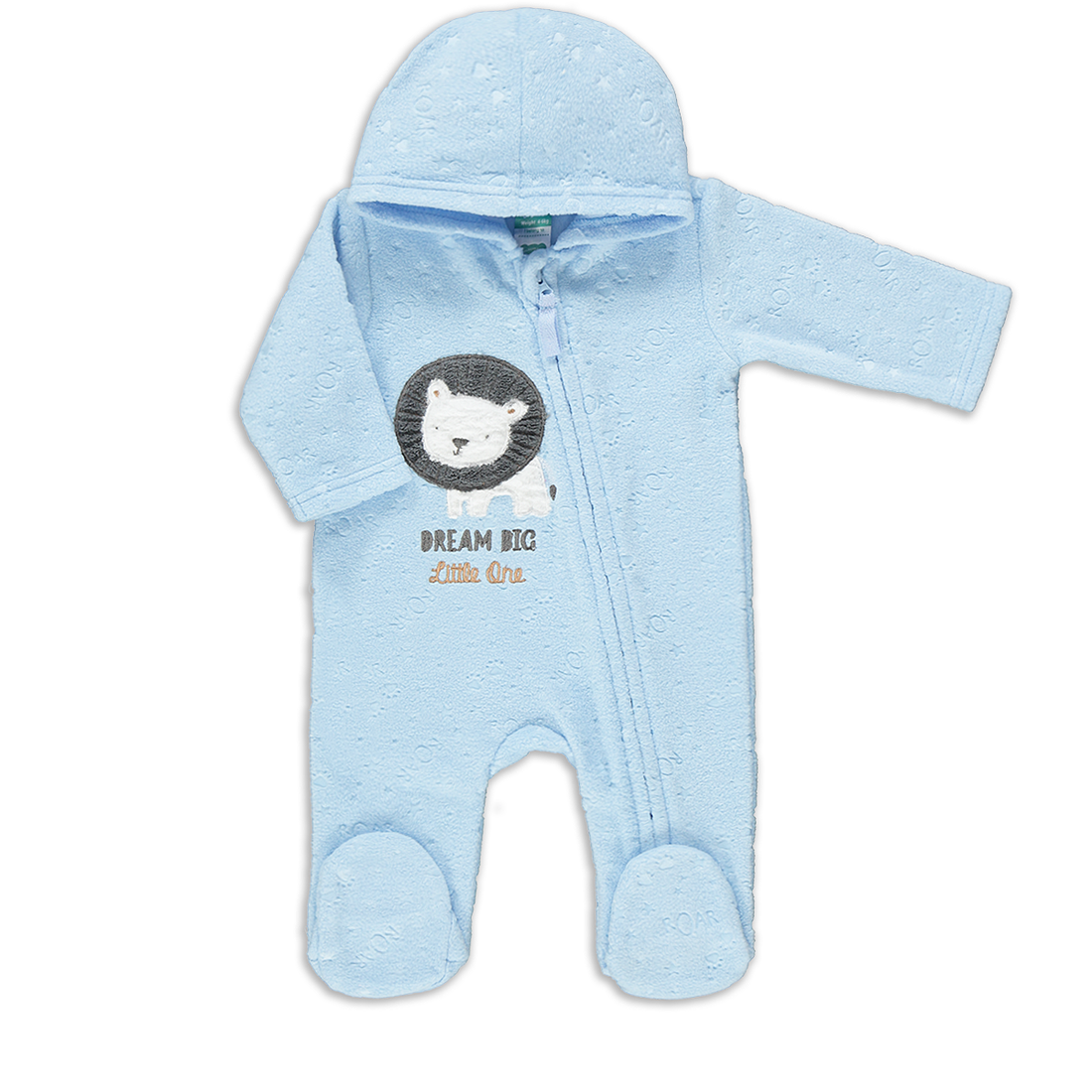 LION BLUE EMBOSSED HOODED MF BG WITH ZIP BOY-MID BLUE-0-3 MTHS