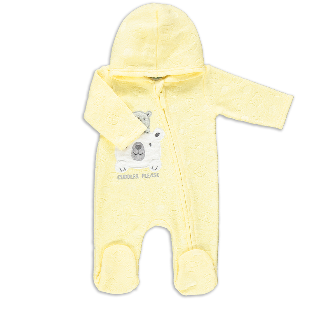 BEAR YELLOW EMBOSSED HOODED MF BG WITH ZIP UNI-LEMON-0-3 MTHS