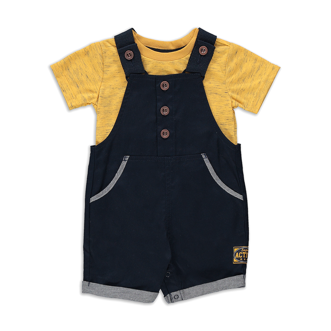 Placket twill dungaree and t-shirt navy yolk yello-NAVY-3-6 MTHS