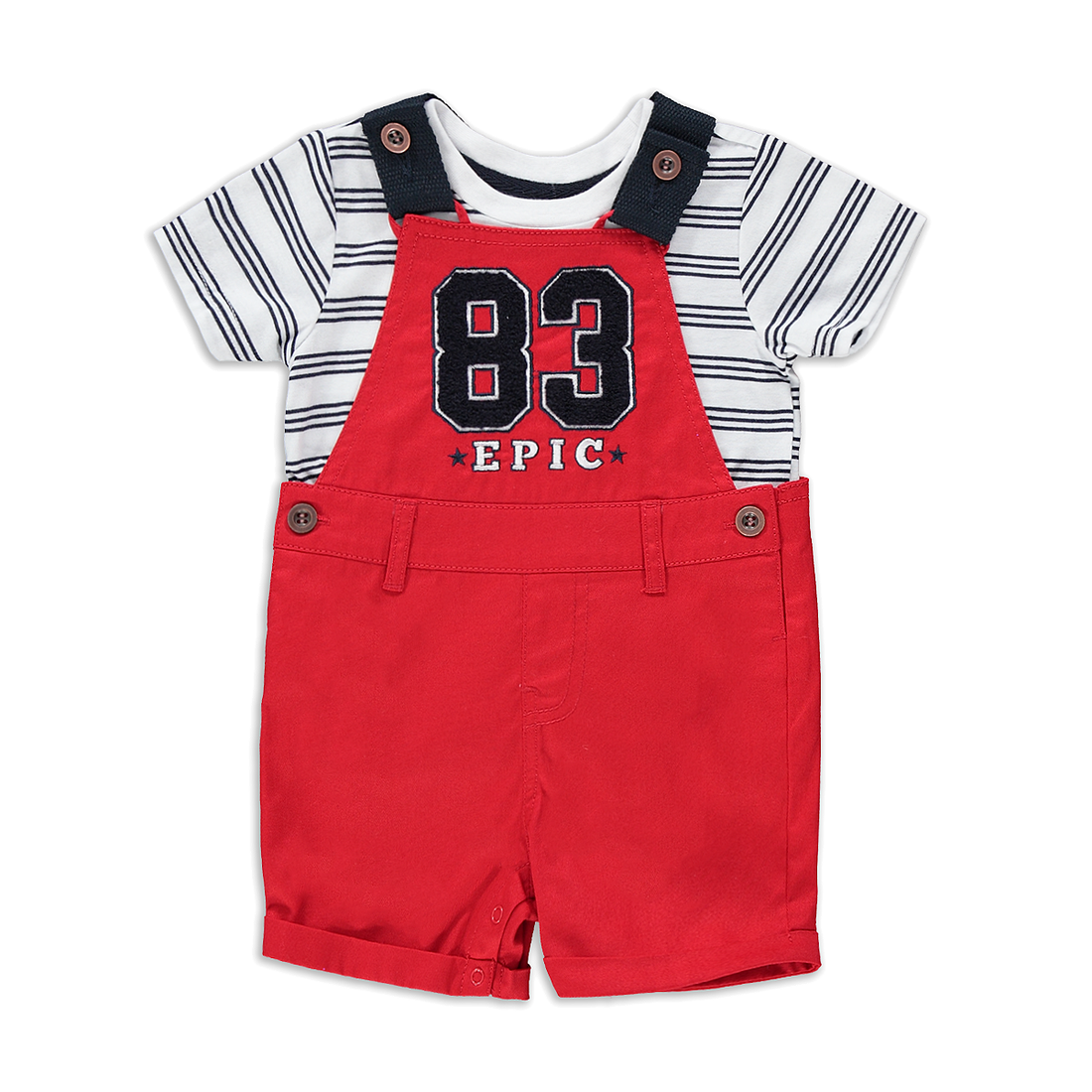 Embroidered twill dungaree and stripe t-shirt red-RED-3-6 MTHS