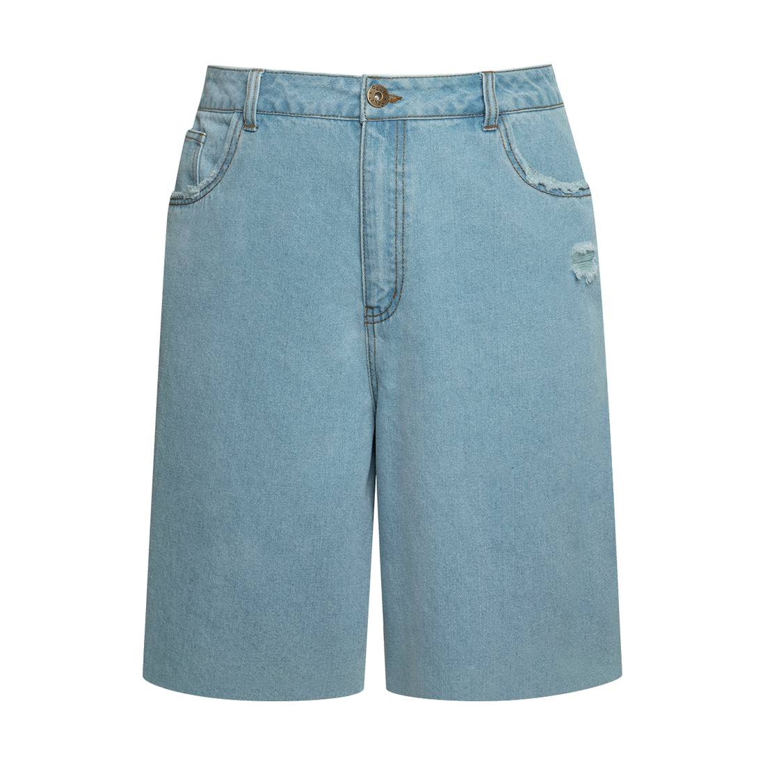 Wide leg denim bermuda shorts light wash-LIGHT BLUE-38