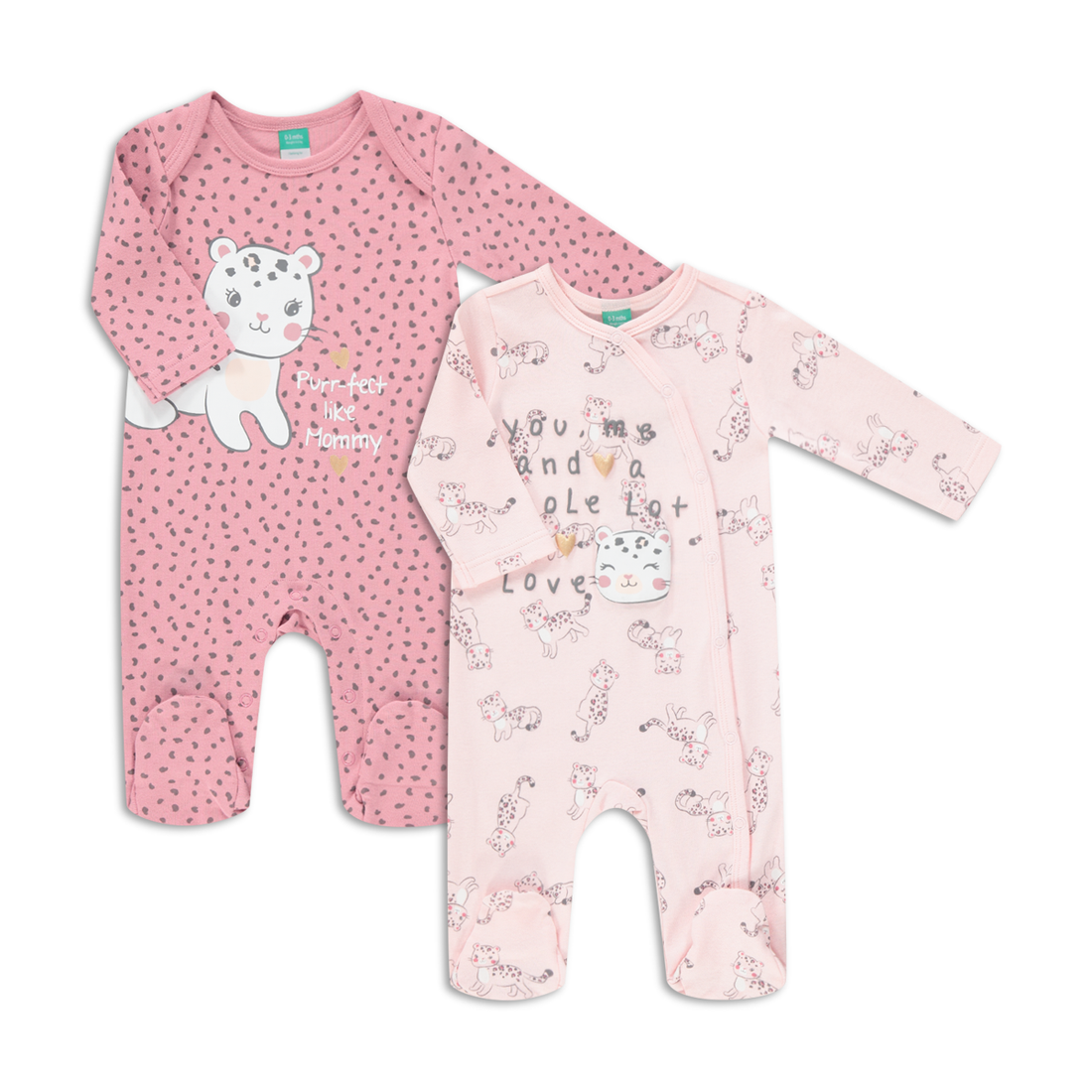 2PK BABYGROW MFW LEOPARD PRINT GIRL-LIGHT PINK-6-12 MTHS