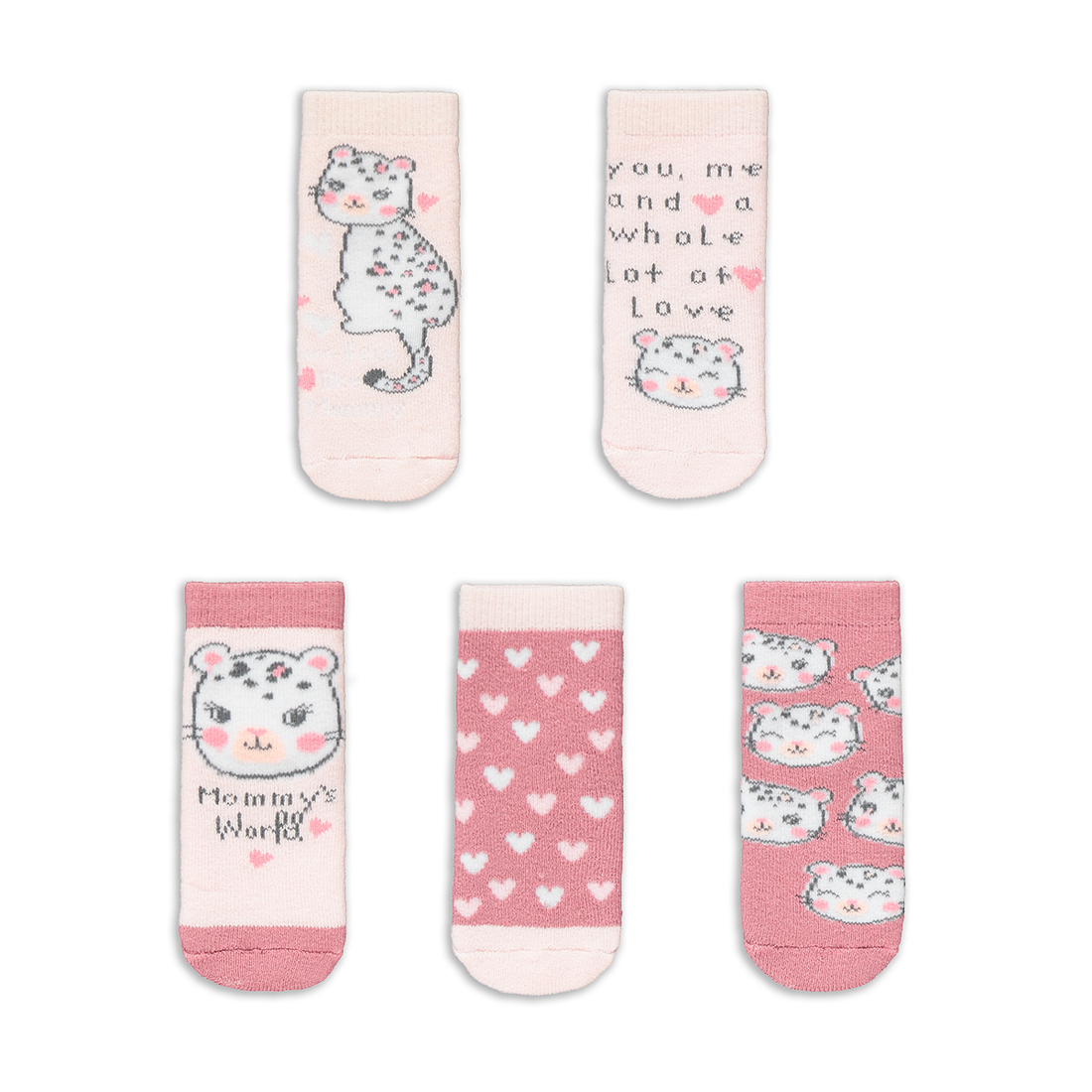 PINK ANIMAL PRINT NB 5PK SOCKS-LIGHT PINK-NEW BORN