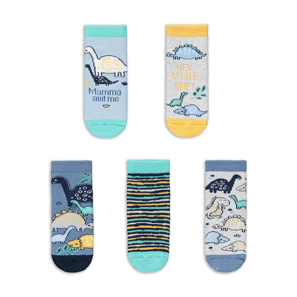 BLUE DINO PRINT NB 5PK SOCKS-LIGHT BLUE-NEW BORN