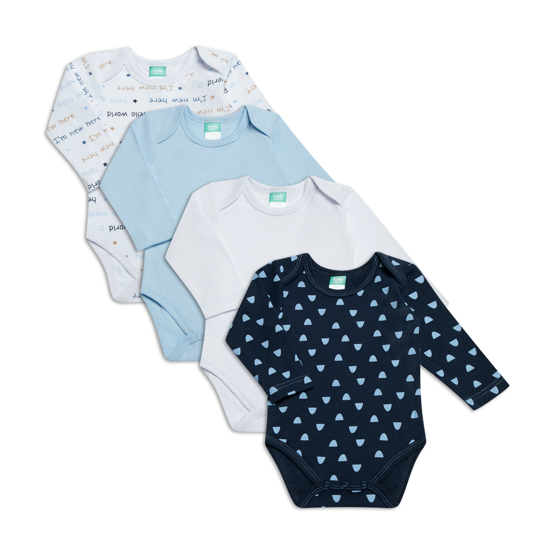 4PK LS BODYVESTS PRINT TEXT BOY-LIGHT BLUE-TINY BABY