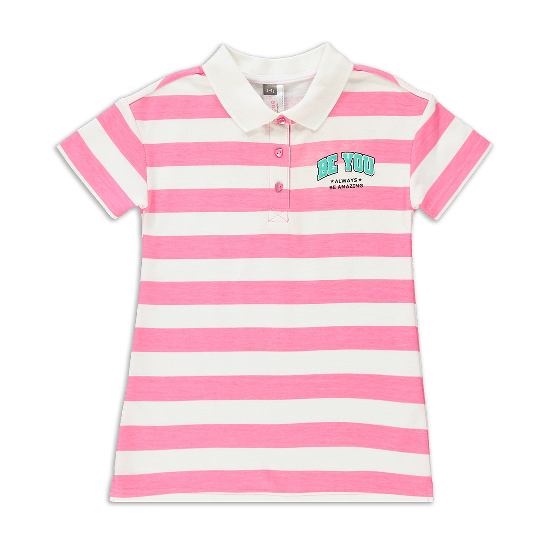 Stripe Johnny Collar Dress Mid Pink-MID PINK-3-4 YRS