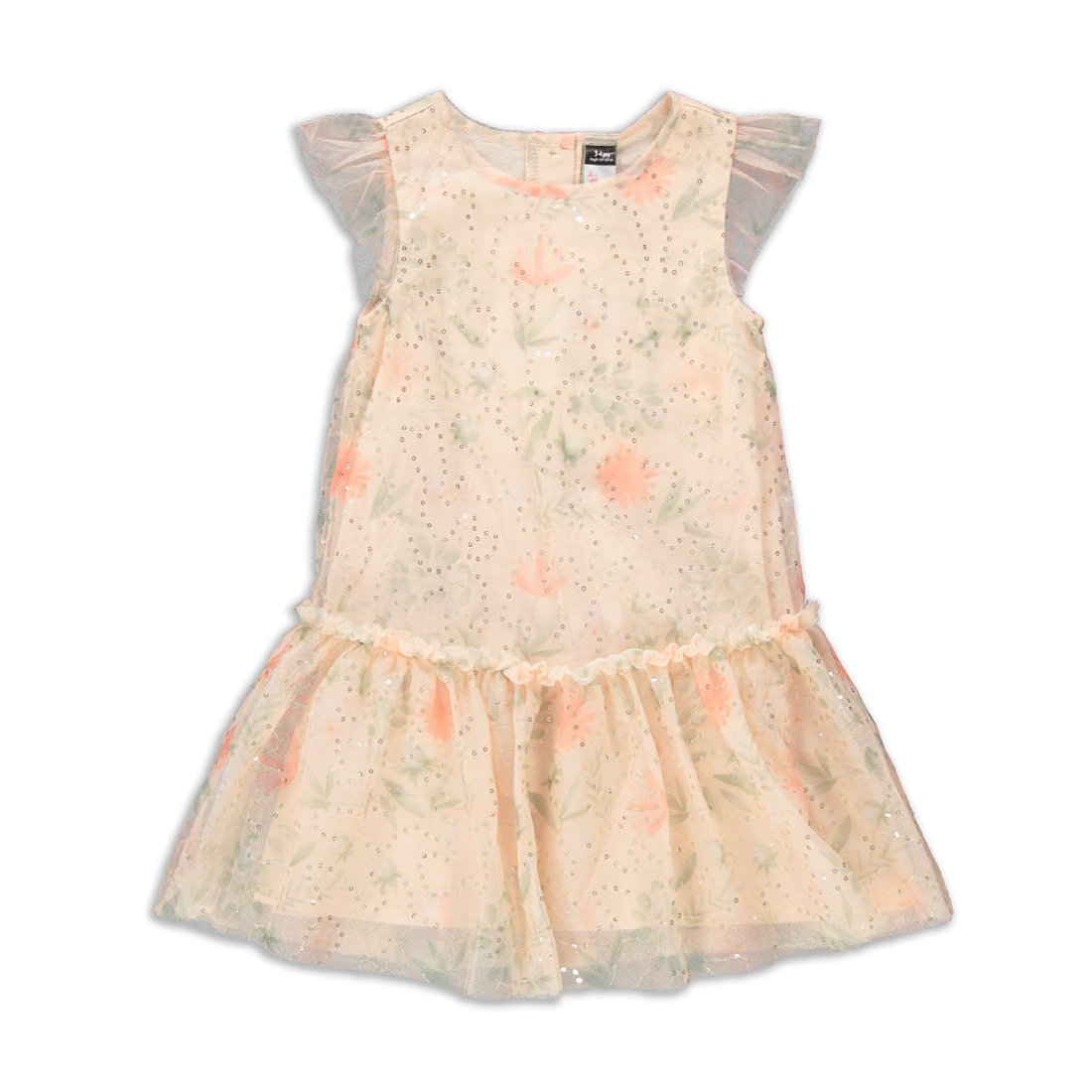 Floral Drop Waist Mesh Dress Nude Multi-NUDE-2-3 YRS