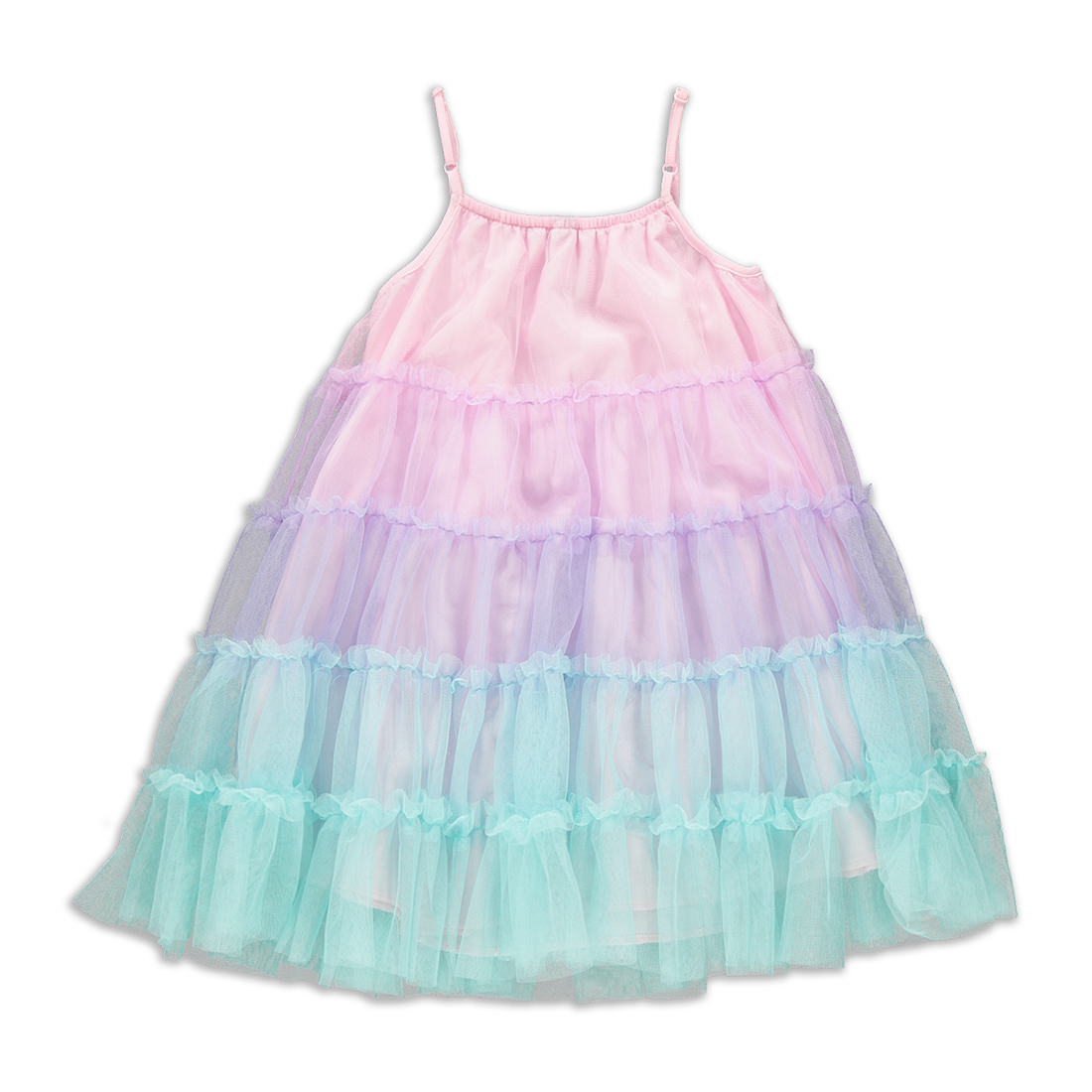 Rainbow Tiered Mesh Dress Pink Multi-MULTI-2-3 YRS