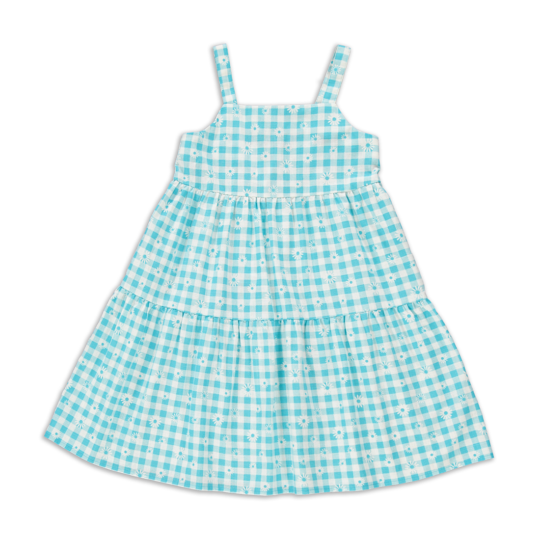 Daisy Gingham Tiered Dress Turquoise-TURQUOISE-2-3 YRS