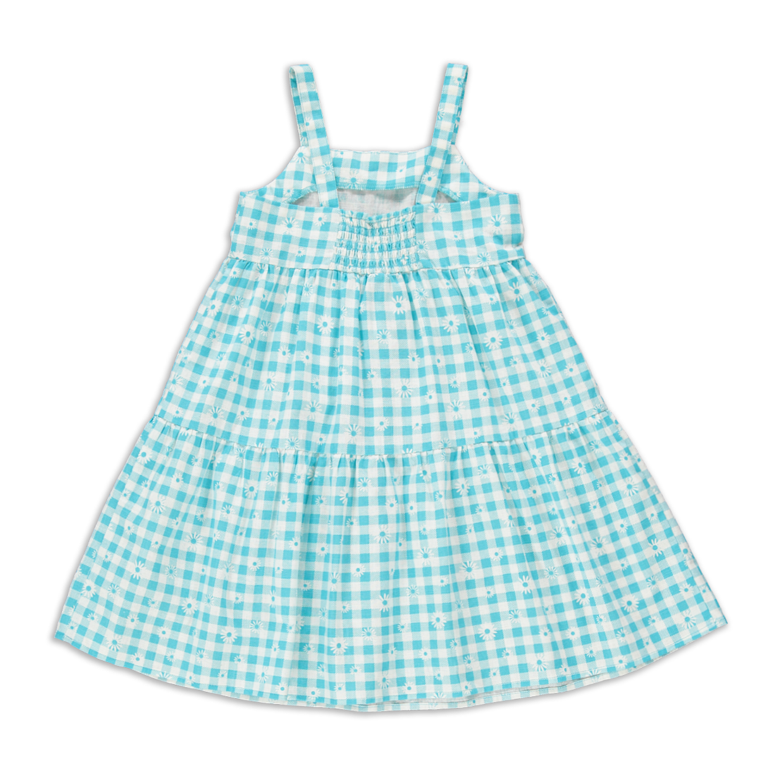 Daisy Gingham Tiered Dress Turquoise-TURQUOISE-2-3 YRS