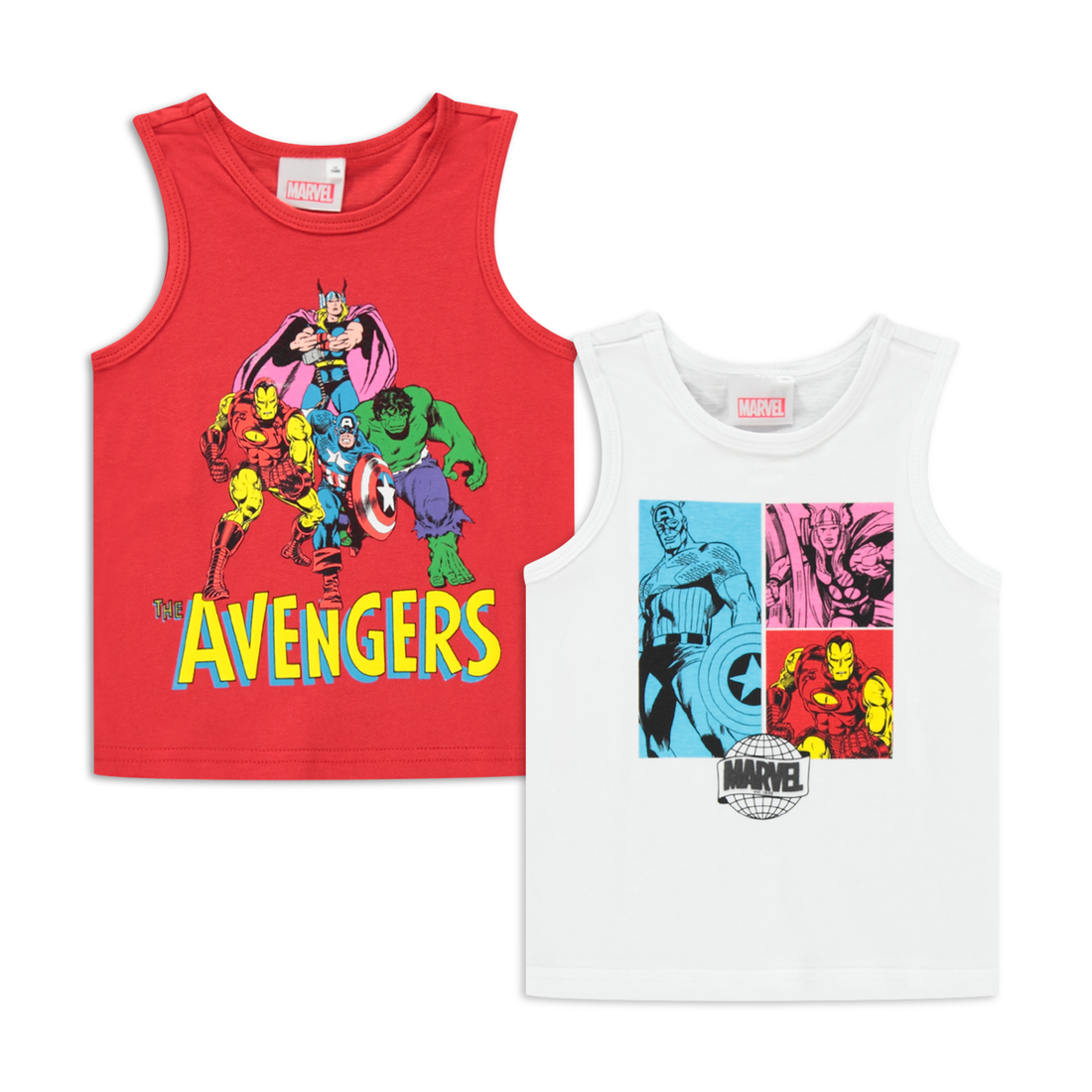 AVENGERS 2 PACK CHARACTER VEST WHITE-WHITE-2-3 YRS