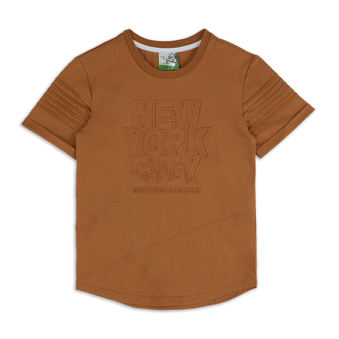 Emboss pintuck styled t-shirt tobacco-TABACCO-2-3 YRS