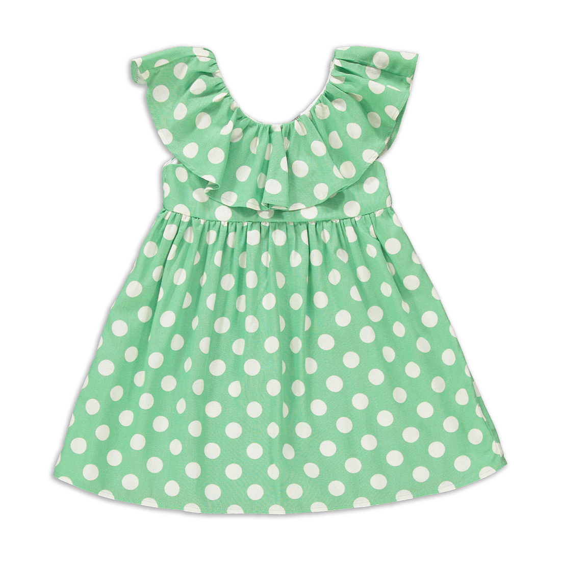 Spot Fit and Flare Dress with Frill Green-GREEN-2-3 YRS