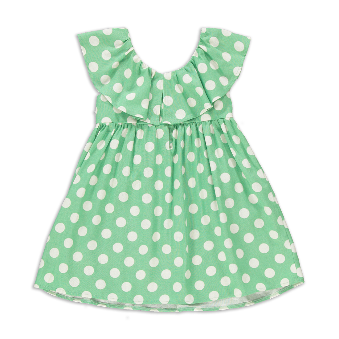 Spot Fit and Flare Dress with Frill Green-GREEN-2-3 YRS