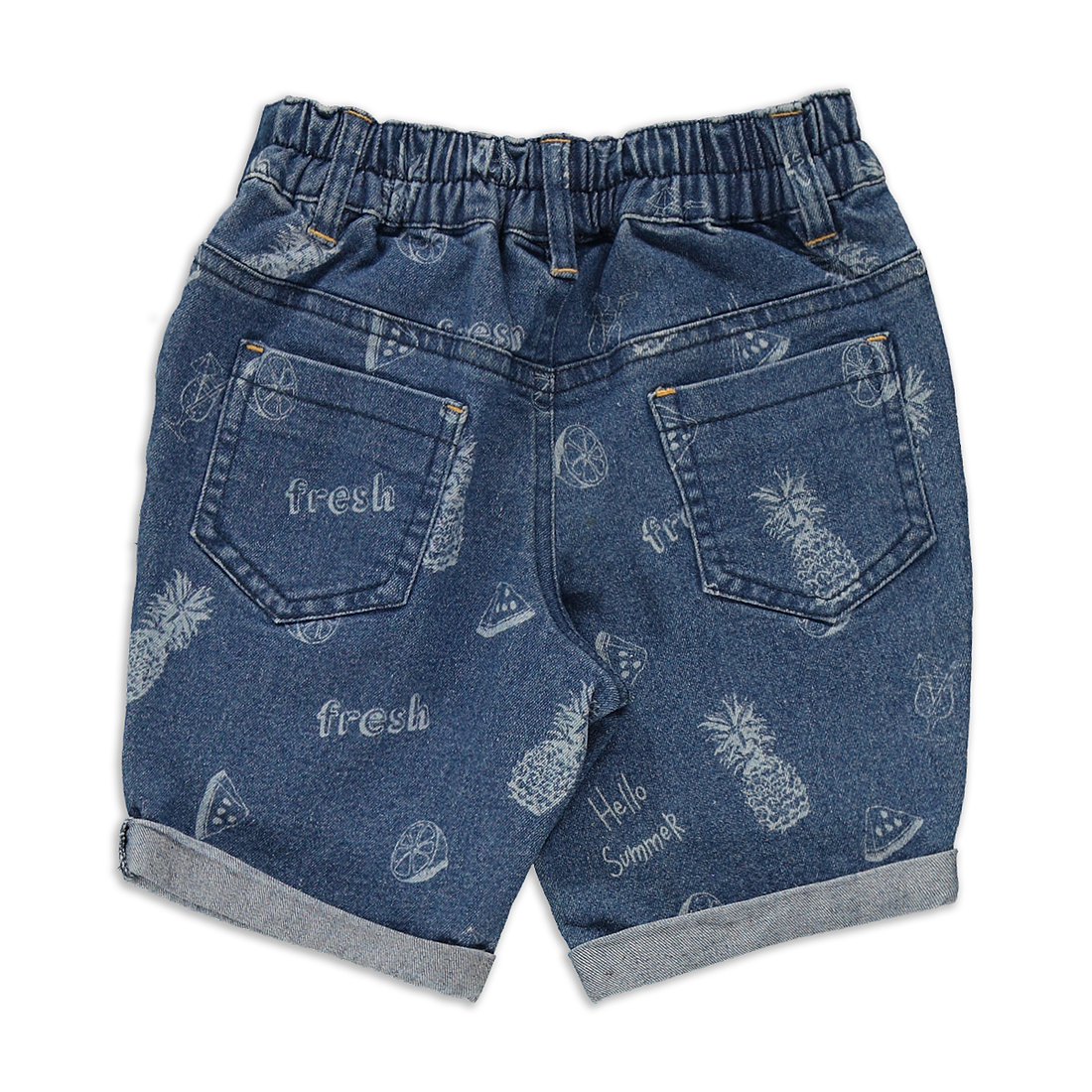 Palm print 5 pkt styled denim shorts mid blue-MID BLUE-2-3 YRS