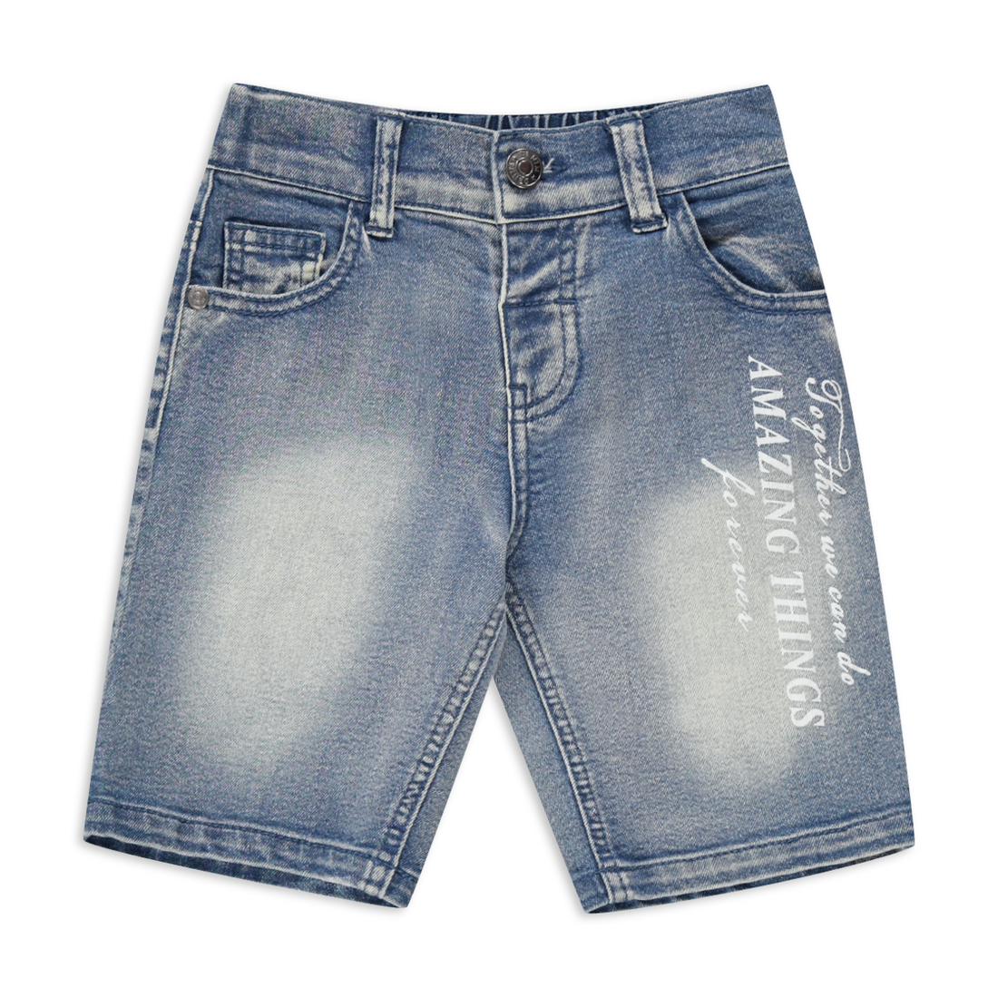 Wide leg 5 pckt denim shorts with print mid blue-MID BLUE-2-3 YRS