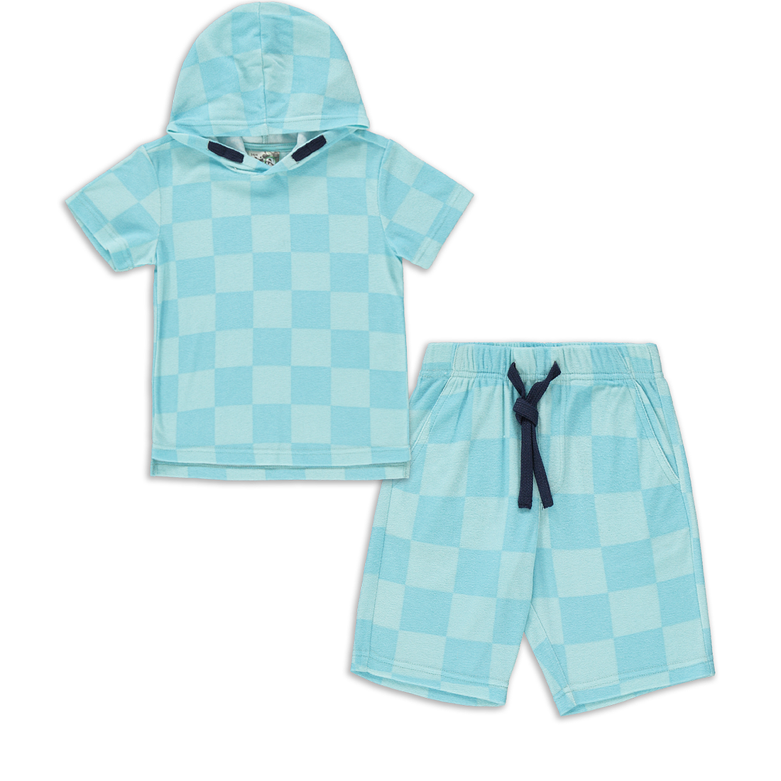 HOODED TOWELLING CHECKERBOARD PRINT SET LIGHT BLUE-LIGHT BLUE-2-3 YRS