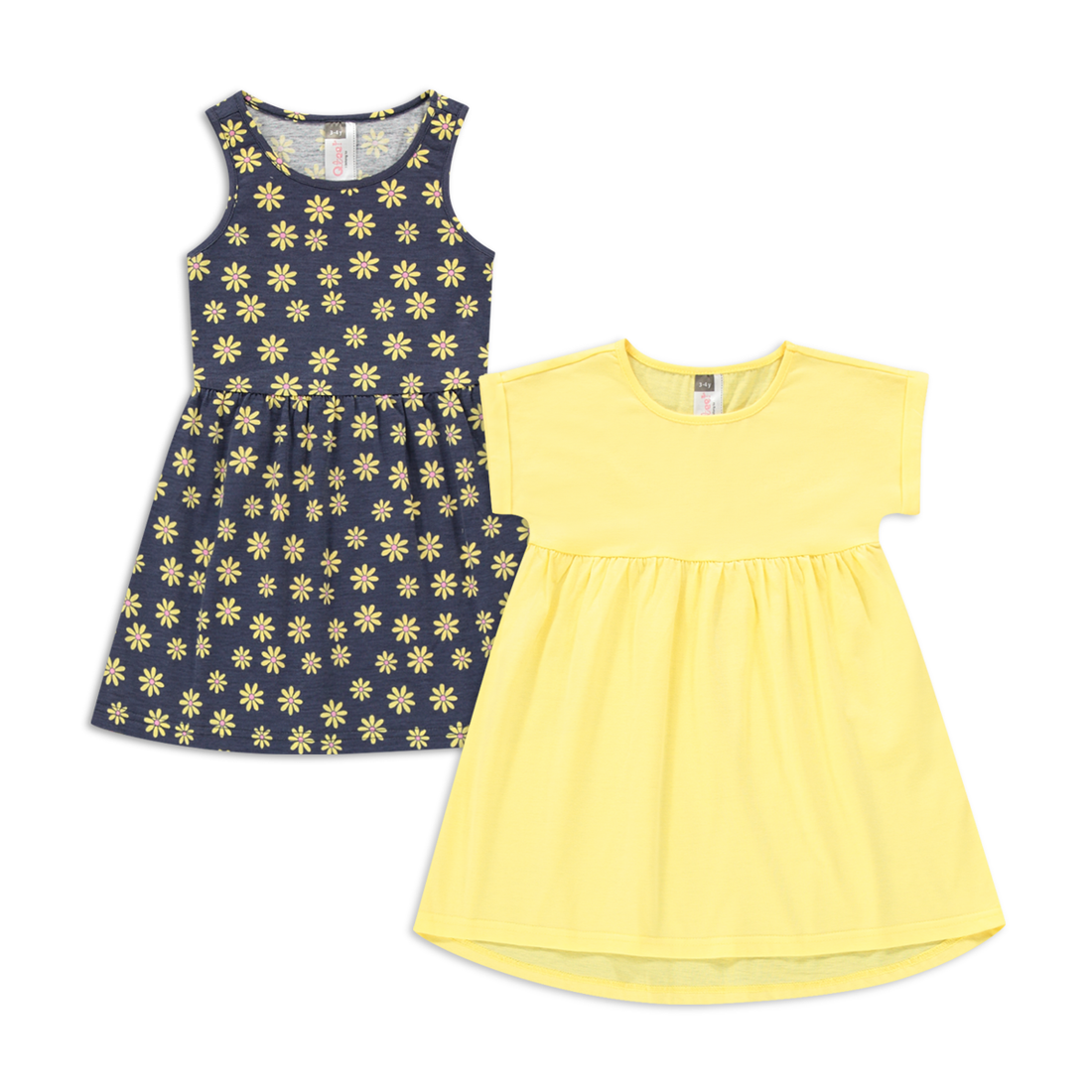 2 PACK Dresses Daisy Navy and Yellow-BUTTER-3-4 YRS