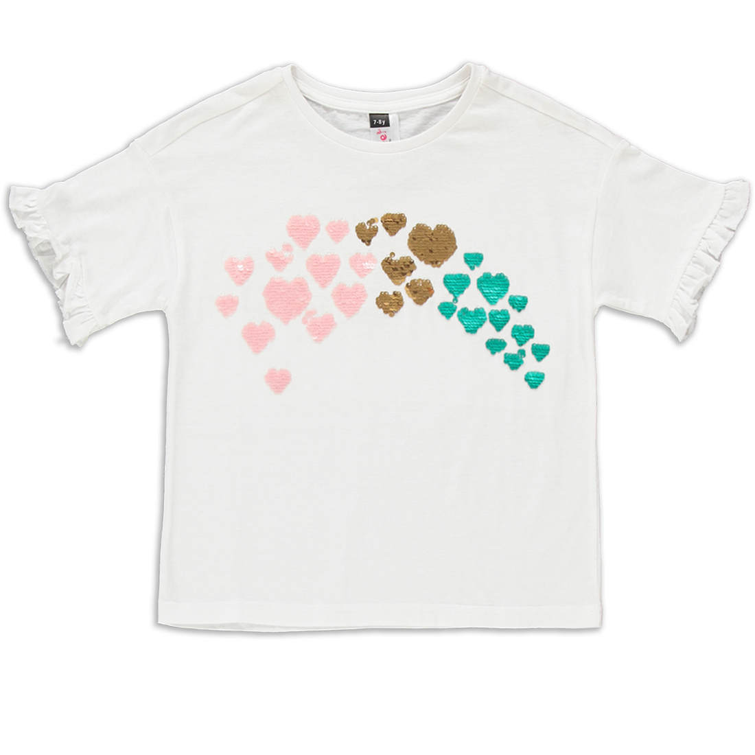 Frill sleeve rainbow sequin tshirt white-WHITE-2-3 YRS