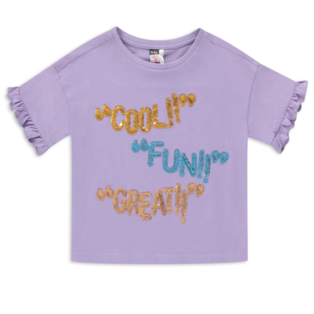 Frill sleeve slogan sequin tshirt purple-LILAC-2-3 YRS