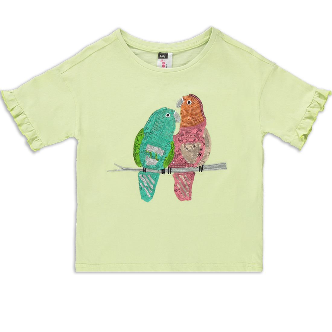 Frill sleeve parrot sequin tshirt green-LIGHT GREEN-2-3 YRS