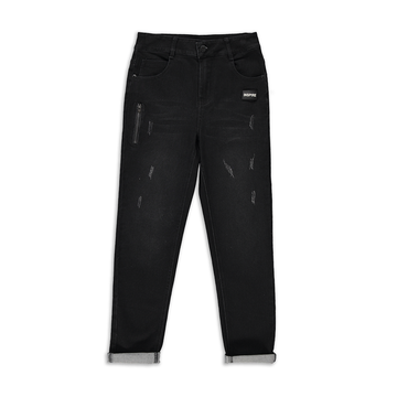 Ripped with zip tapered trouser styled denim black-BLACK-9-10 YRS