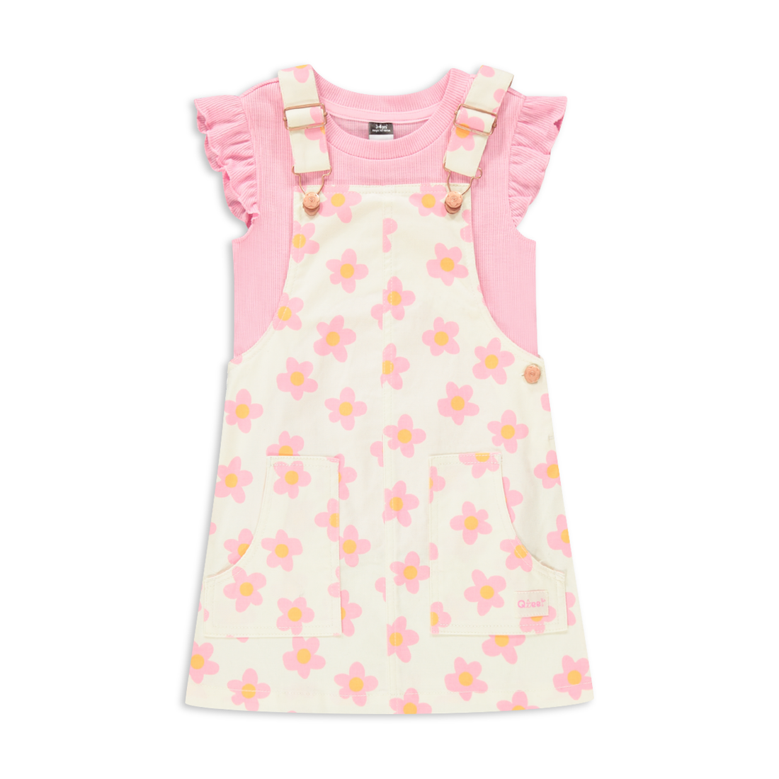 2 Pack pinafore set flower print pink-LIGHT PINK-2-3 YRS