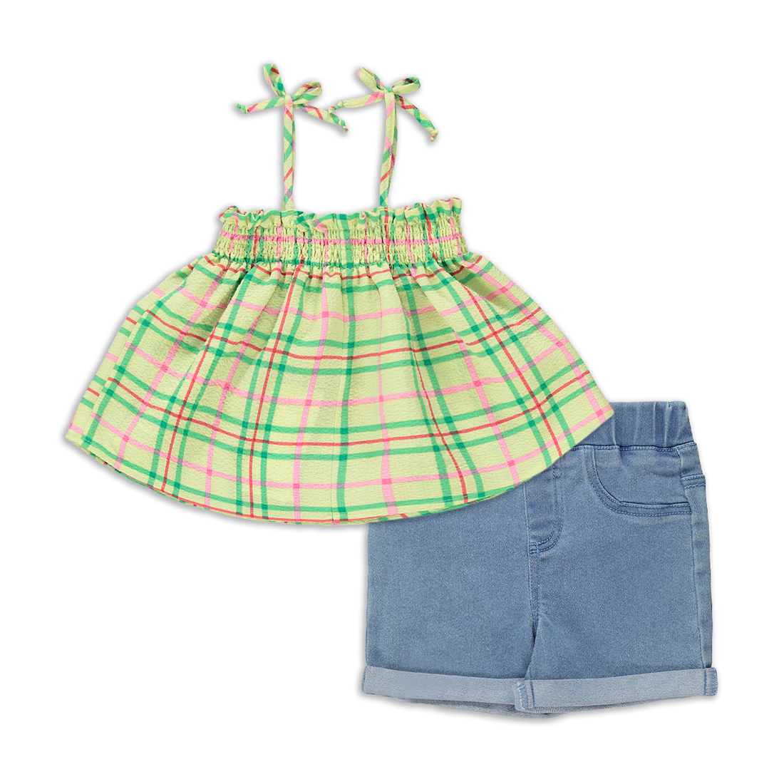 2 Pack Top and Denim Shorts Green-LIGHT GREEN-2-3 YRS