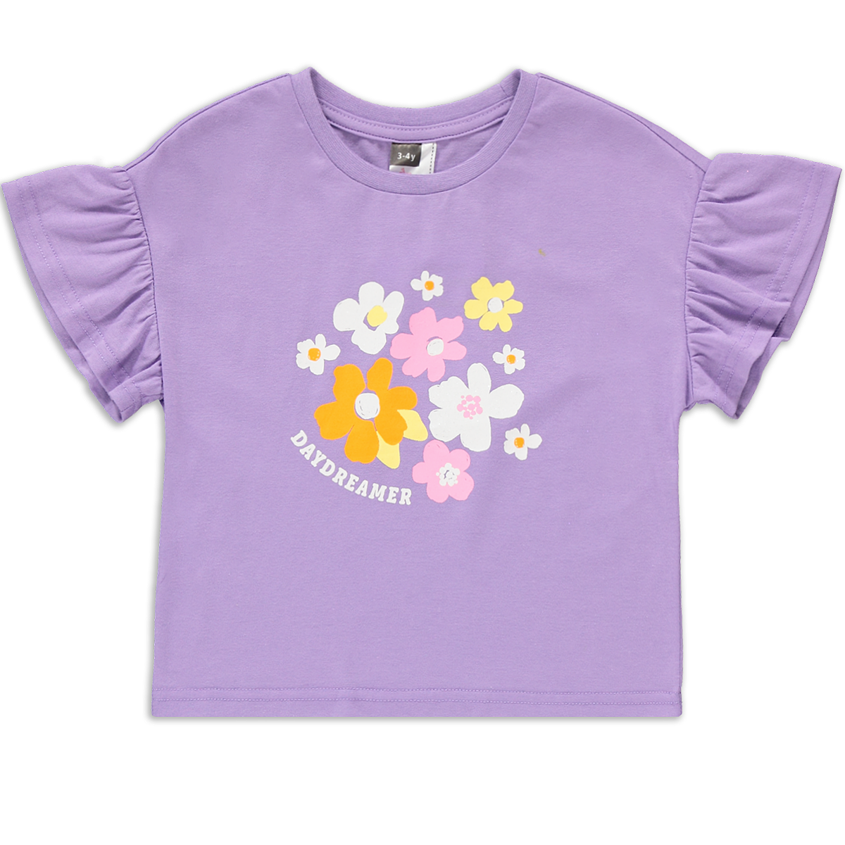 FRILL SLEEVE TOP FLOWERS PURPLE-LILAC-2-3 YRS