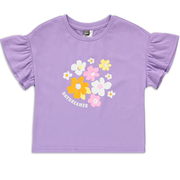 FRILL SLEEVE TOP FLOWERS PURPLE-LILAC-2-3 YRS