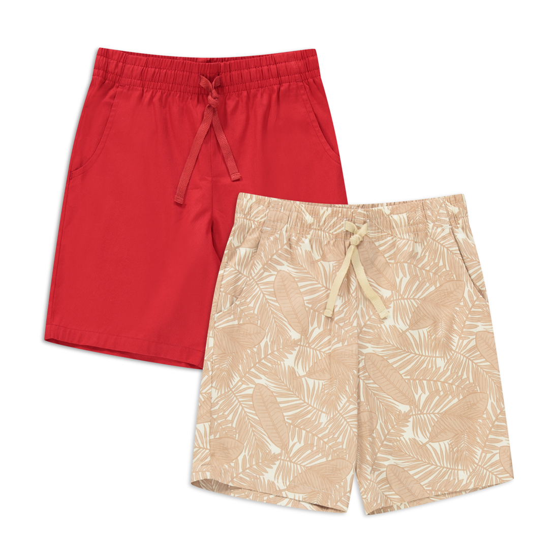 2 Pack AOP woven shorts natural and red-MULTI-9-10 YRS