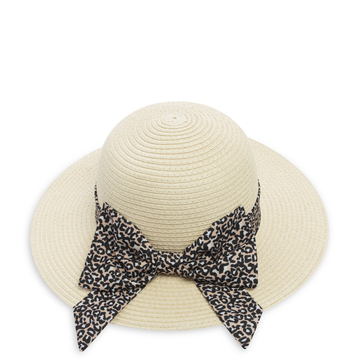 Straw bow detail narrow brim leopard-BEIGE-ONE SIZE