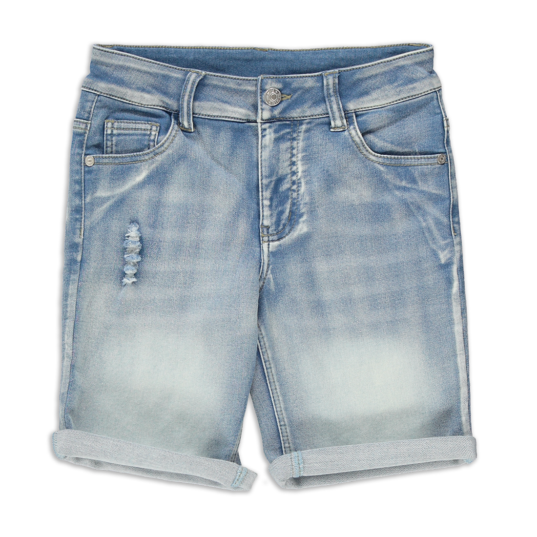 Knit short styled denim bleach-LIGHT BLUE-7-8 YRS