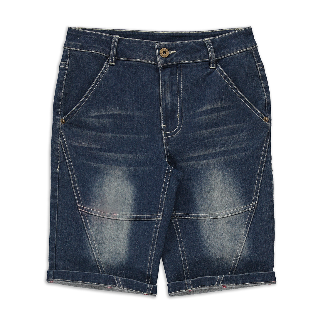 Cargo with cut lines short styled denim indigo-INDIGO-7-8 YRS