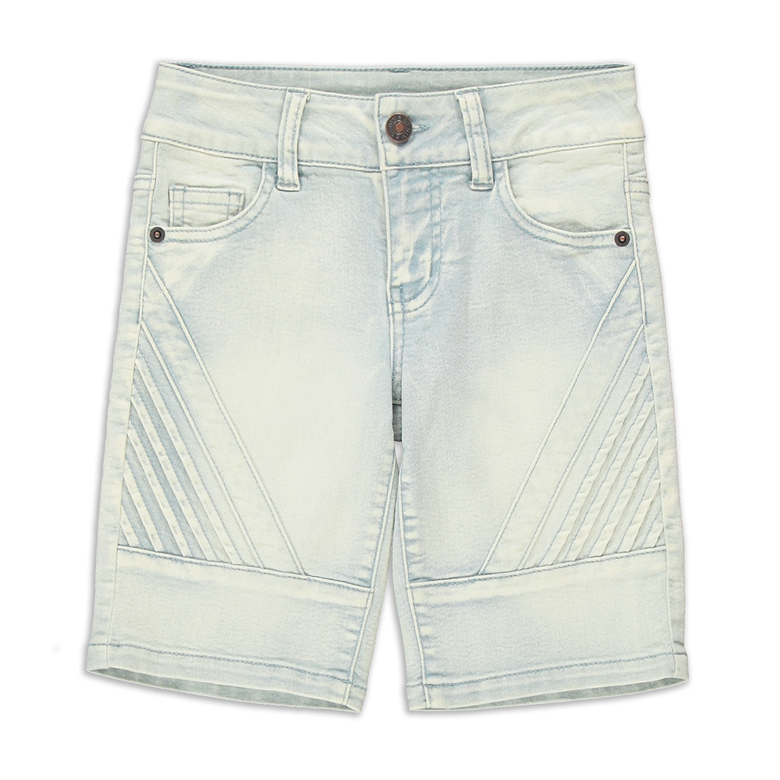 Rectangular pintuck short styled denim bleach-LIGHT BLUE-7-8 YRS