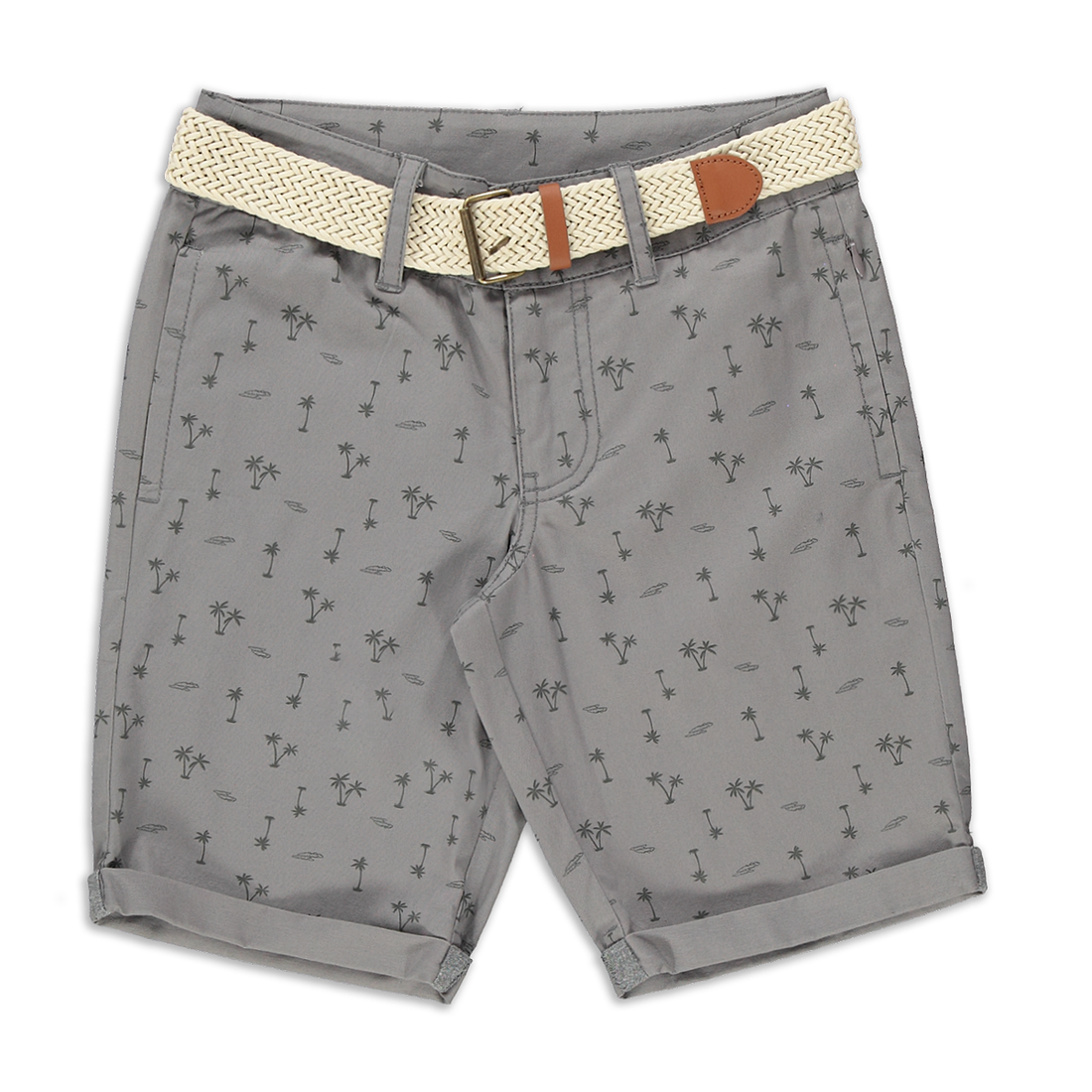 Belted AOP styled woven short grey-GREY-7-8 YRS