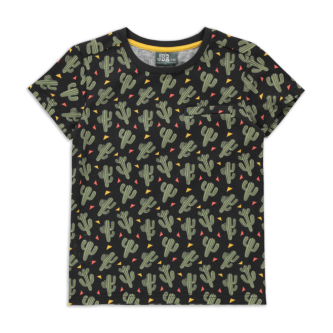 Crew neck cactus aop  printed t-shirt black-BLACK-7-8 YRS