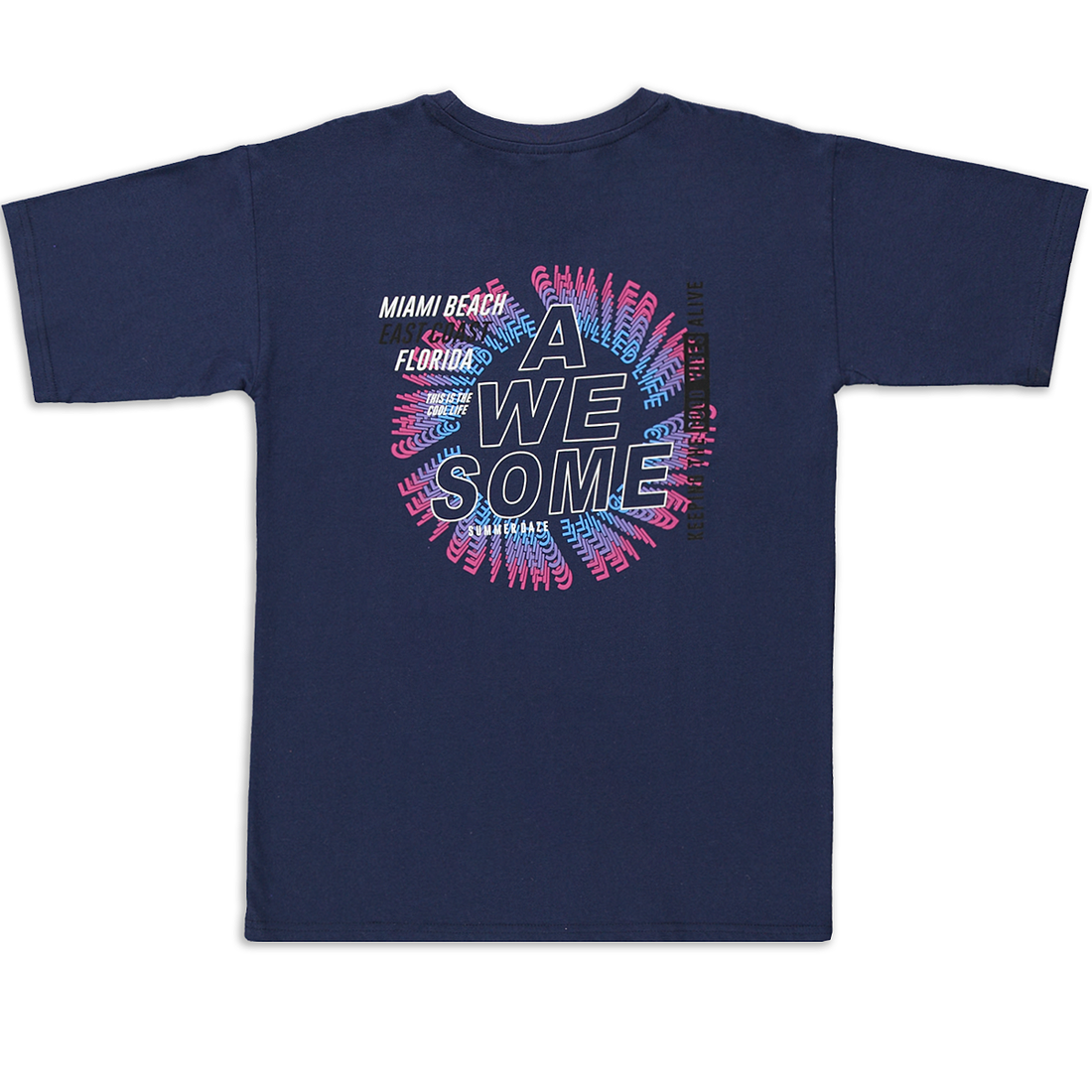 Crew neck miami beach print t-shirt fashion navy-NAVY-7-8 YRS